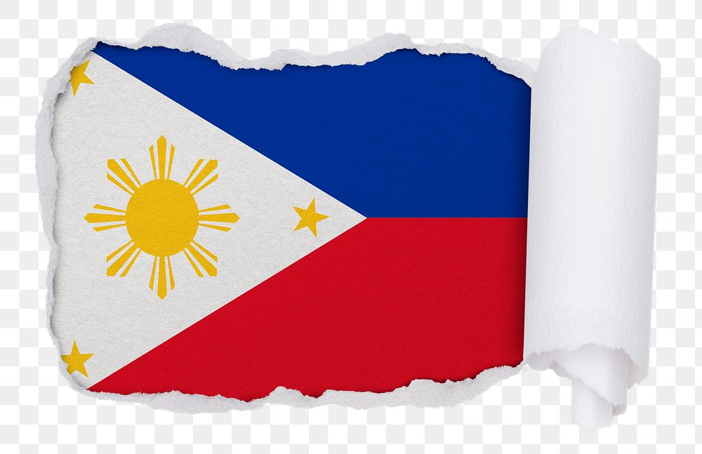 Png flag of the Philippines sticker, torn paper design, transparent background
