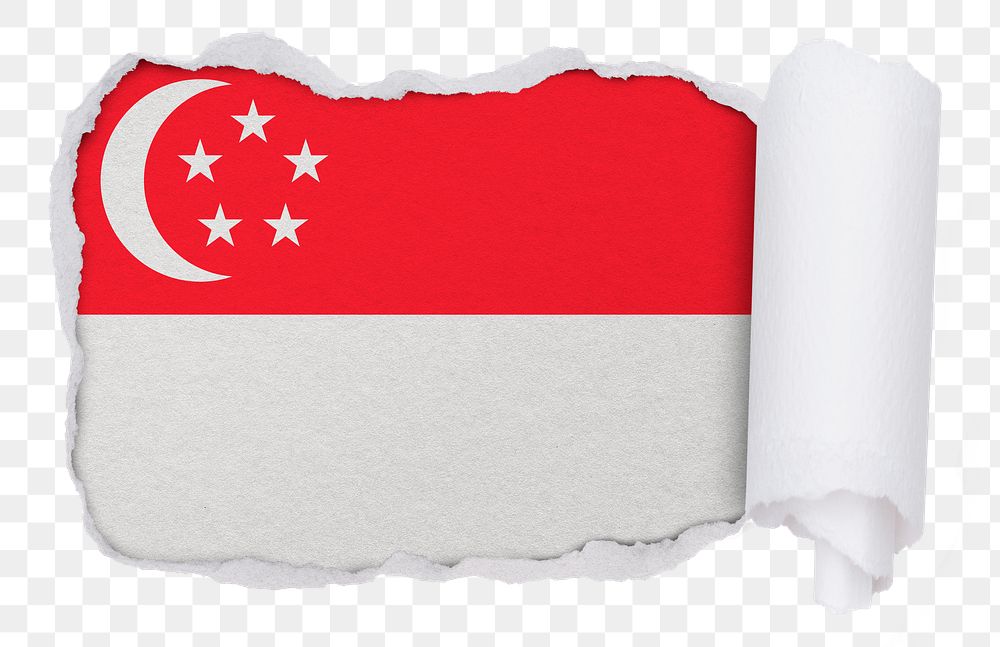 Flag of Singapore png sticker, torn paper design, transparent background