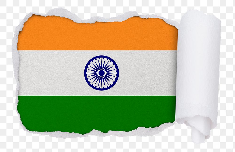 Flag of India png sticker, torn paper design, transparent background