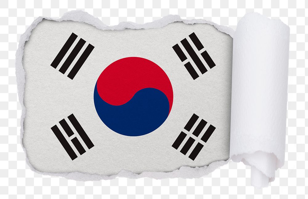 Png South Korean flag sticker, torn paper design, transparent background