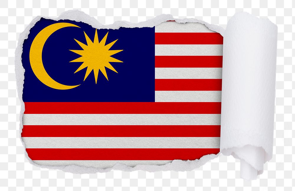 Flag of Malaysia png sticker, torn paper design, transparent background