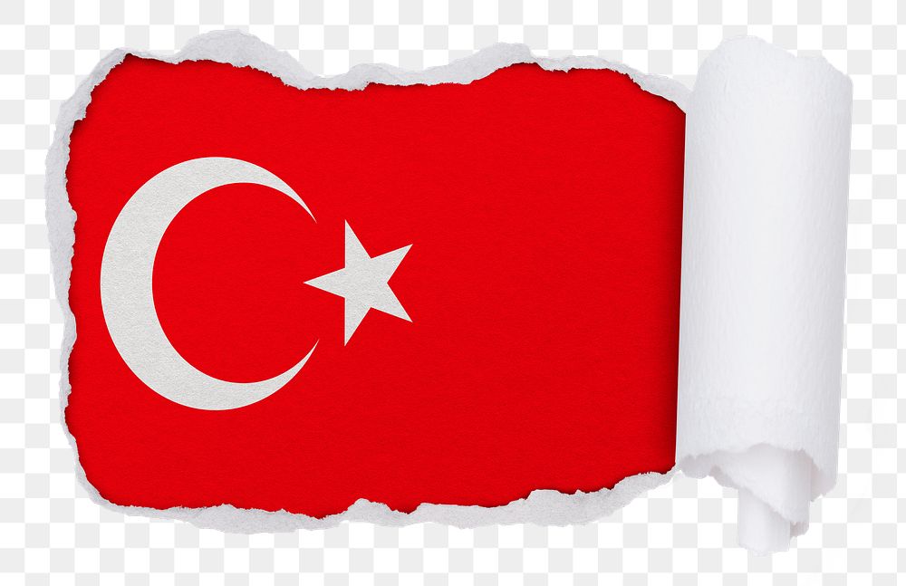 Flag of Turkey png sticker, torn paper design, transparent background