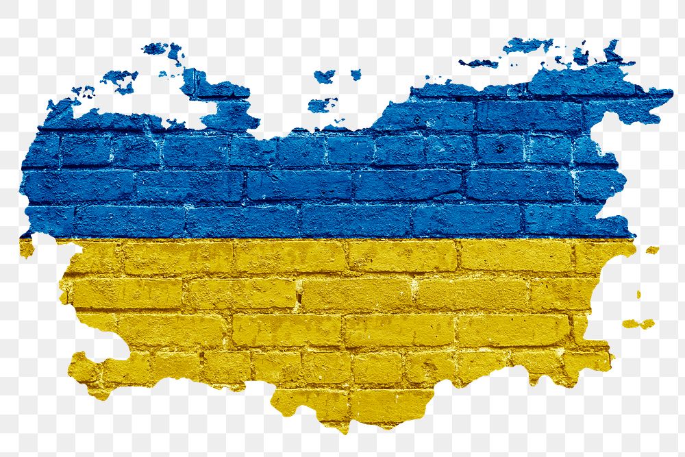 Ukrainian flag png sticker, brick wall texture design