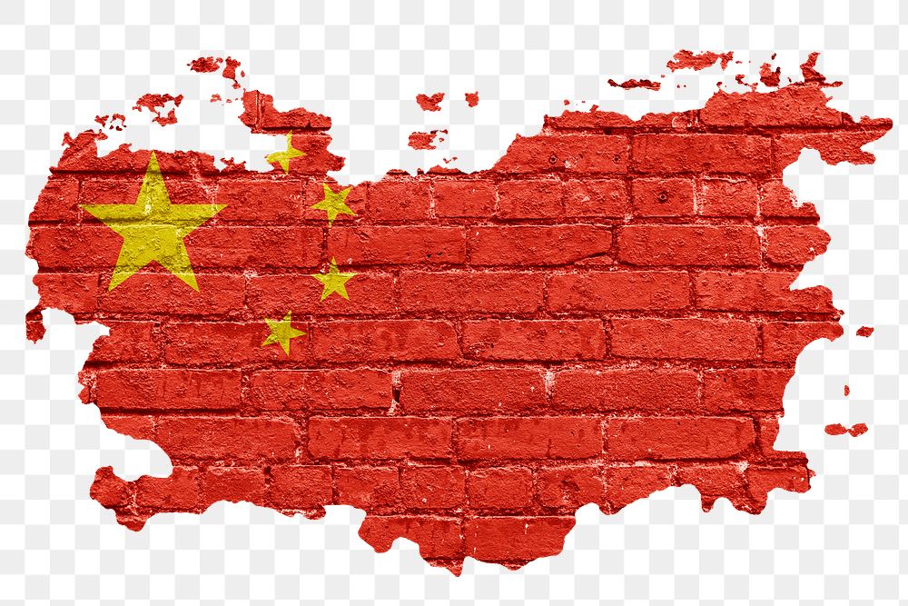 China's flag png sticker, brick wall texture design