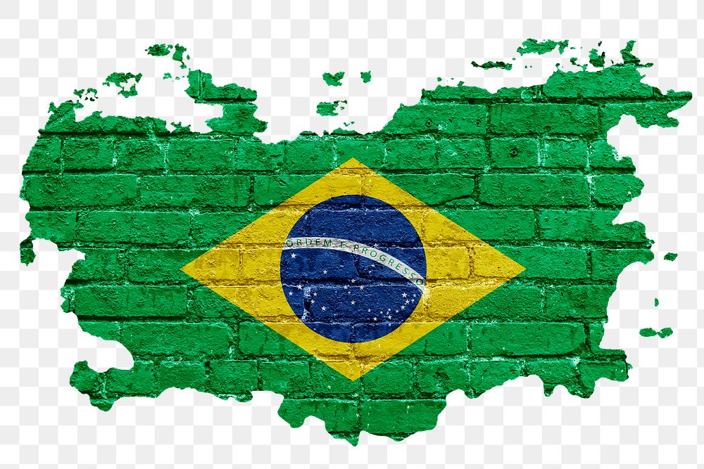 Brazil's flag png sticker, brick wall texture design