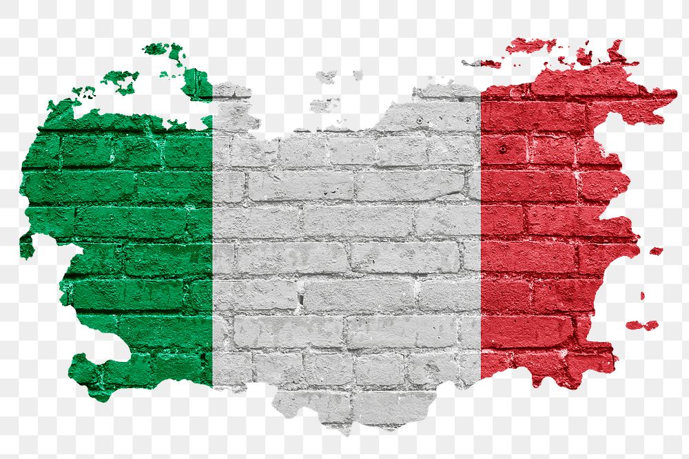 Italy's flag png sticker, brick wall texture design