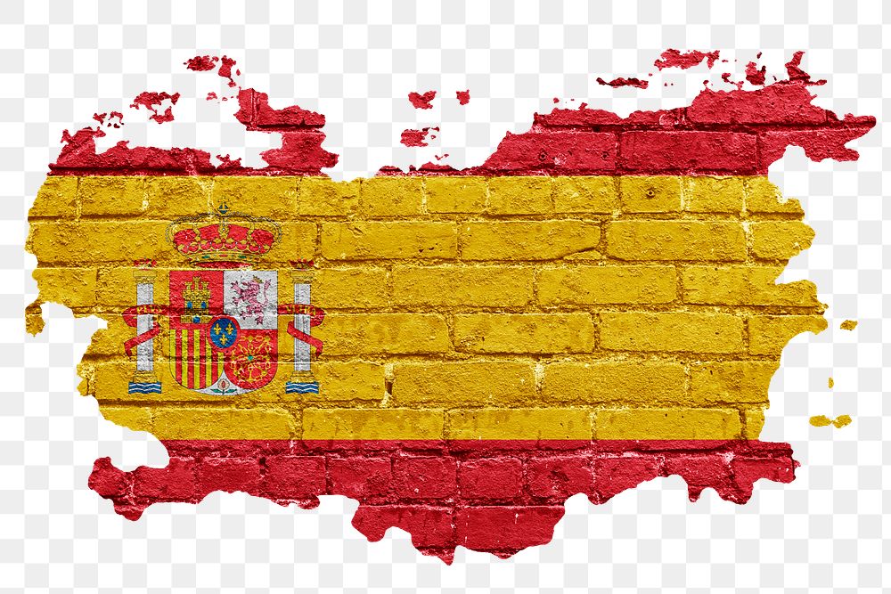 Spain's flag png sticker, brick wall texture design