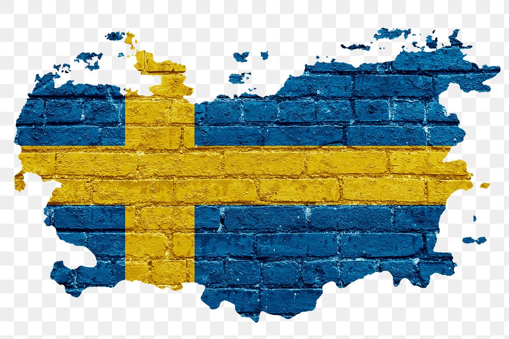 Sweden's flag png sticker, brick wall texture design