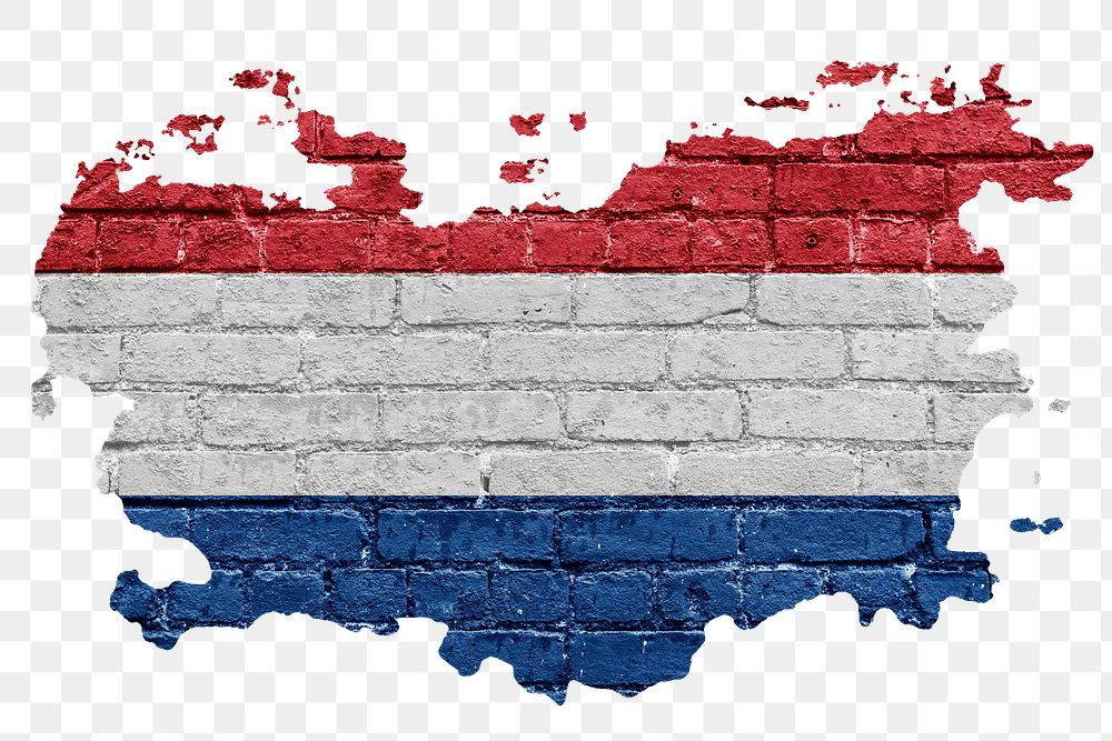 Dutch flag png sticker, brick wall texture design