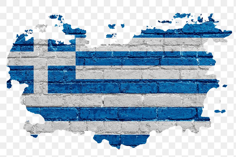 Greece's flag png sticker, brick wall texture design