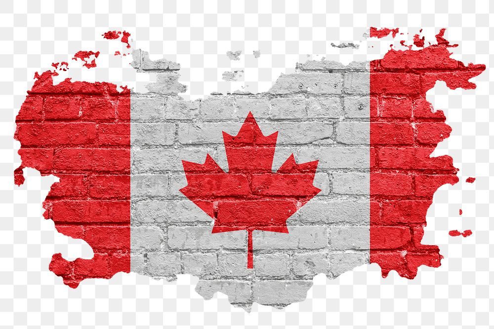 Canada's flag png sticker, brick wall texture design