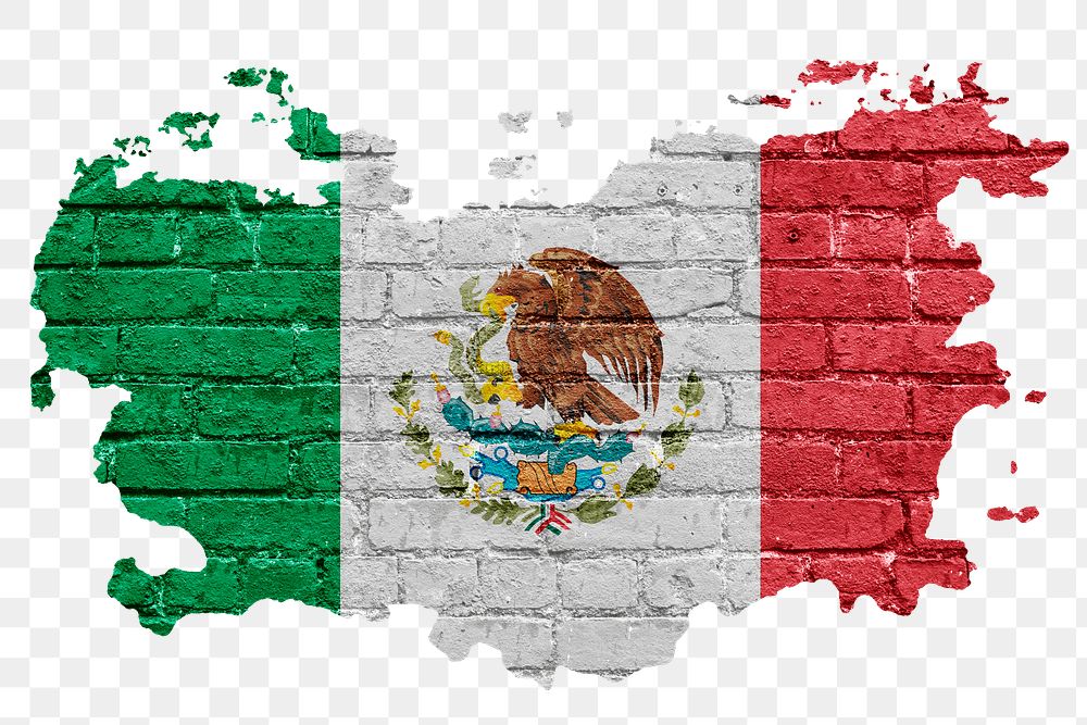 Mexico's flag png sticker, brick wall texture design