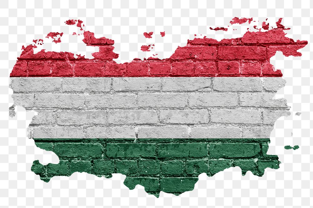Hungary's flag png sticker, brick wall texture design