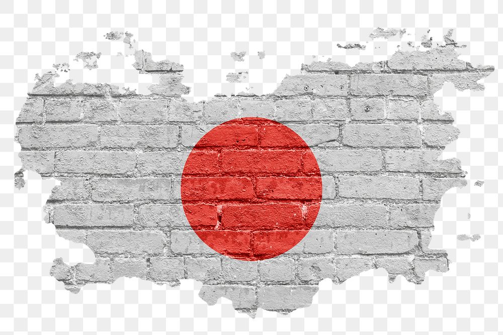 Japan's flag png sticker, brick wall texture design