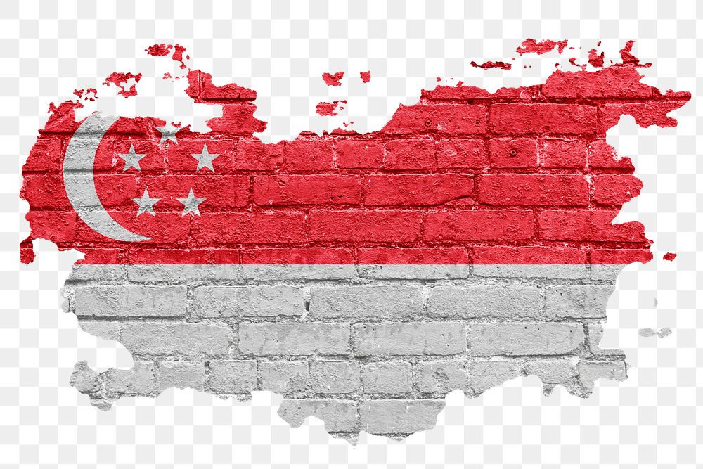 Singapore's flag png sticker, brick wall texture design