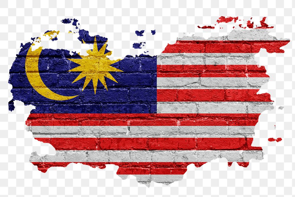 Malaysia's flag png sticker, brick wall texture design