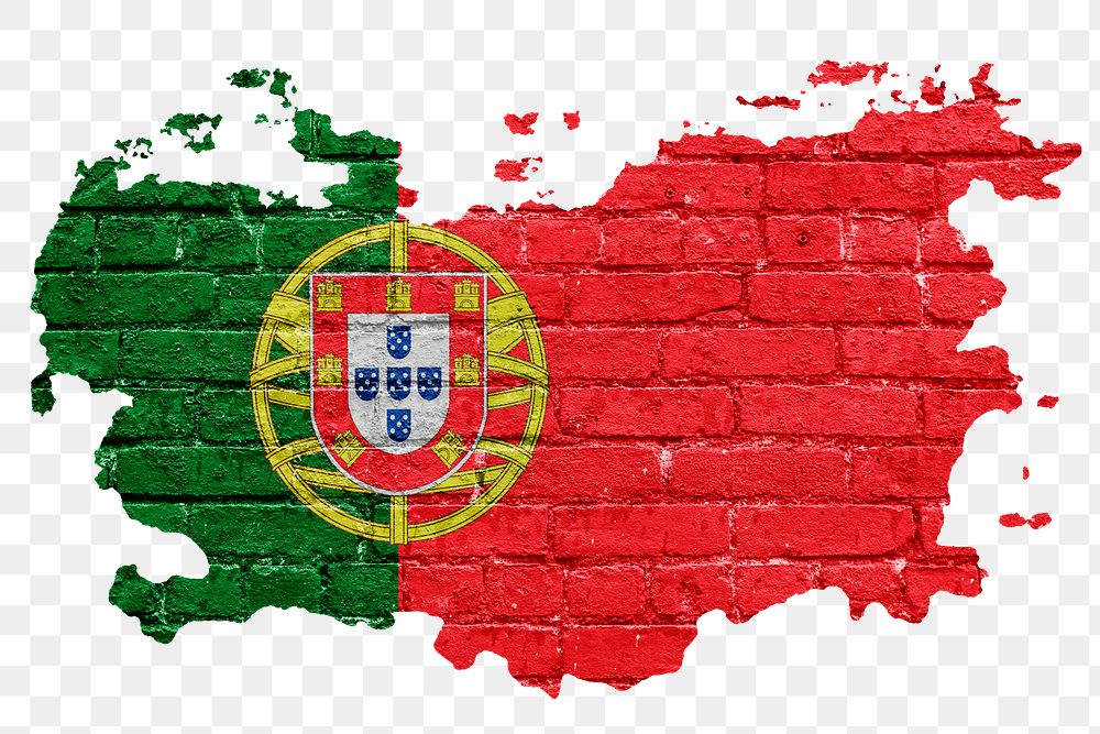 Portugal's flag png sticker, brick wall texture design