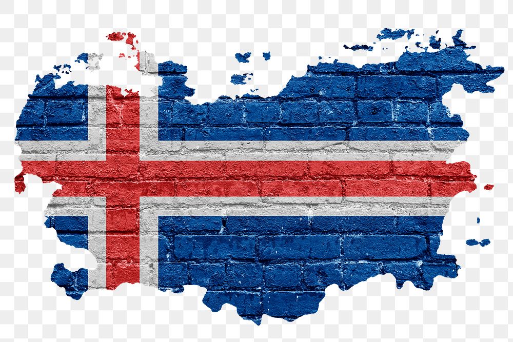Iceland's flag png sticker, brick wall texture design
