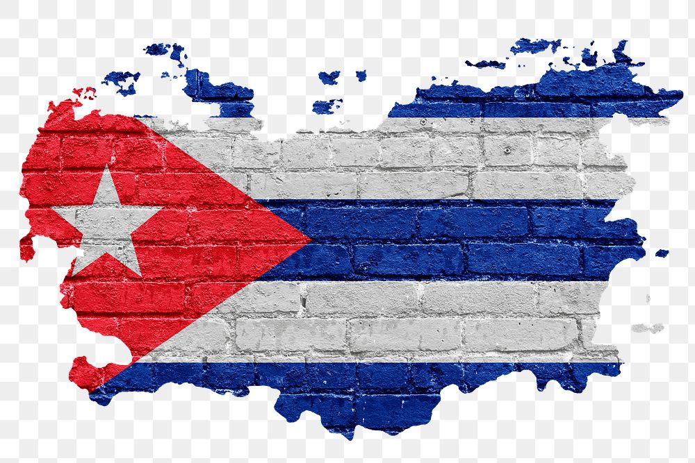 Cuba's flag png sticker, brick wall texture design