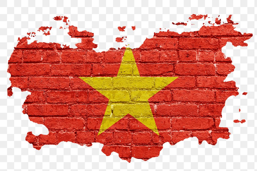 Vietnam's flag png sticker, brick wall texture design