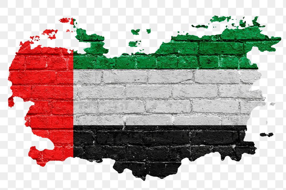 UAE flag png sticker, brick wall texture design