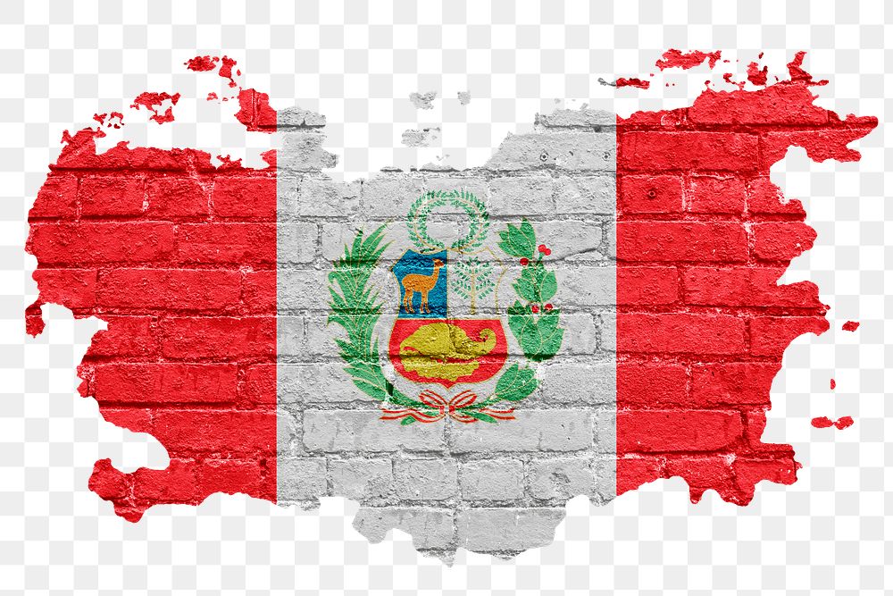 Peru's flag png sticker, brick wall texture design