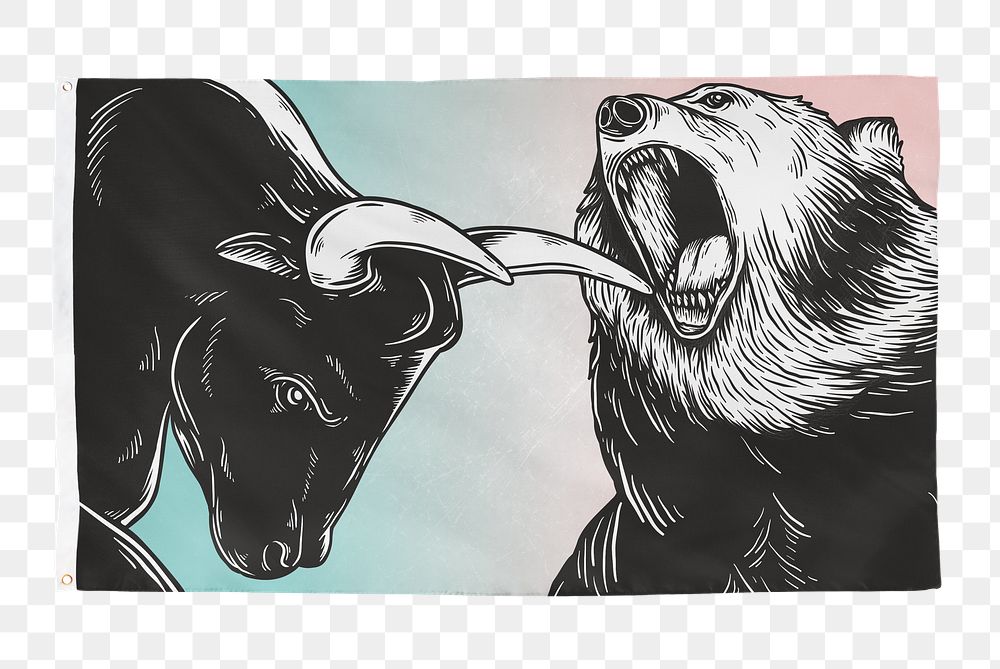 Bull and bear png flag sticker, transparent background