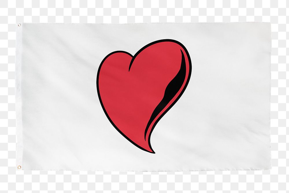 Red heart png flag sticker, transparent background