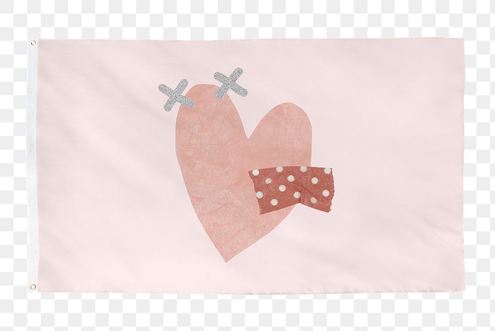Heart png sticker, pink flag transparent background