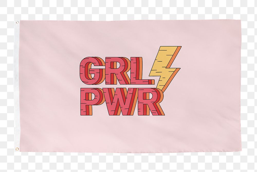 Girl power png sticker, pink flag transparent background