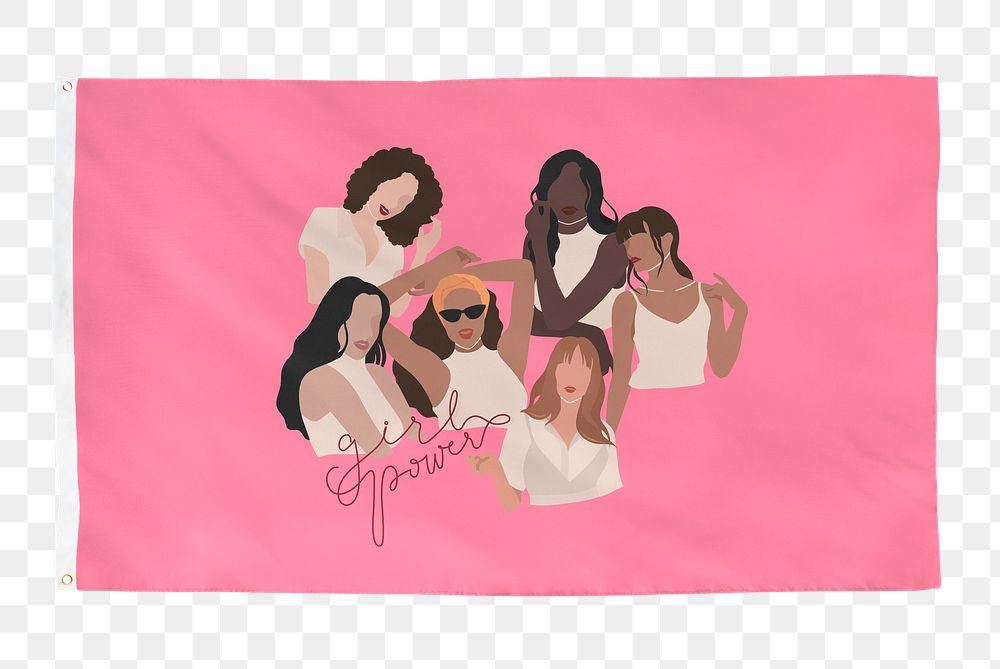 Girl power png sticker, pink flag transparent background