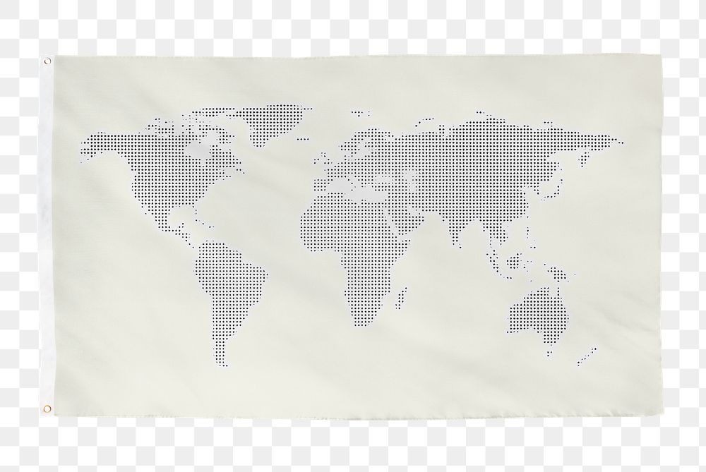 World map png sticker, white flag transparent background