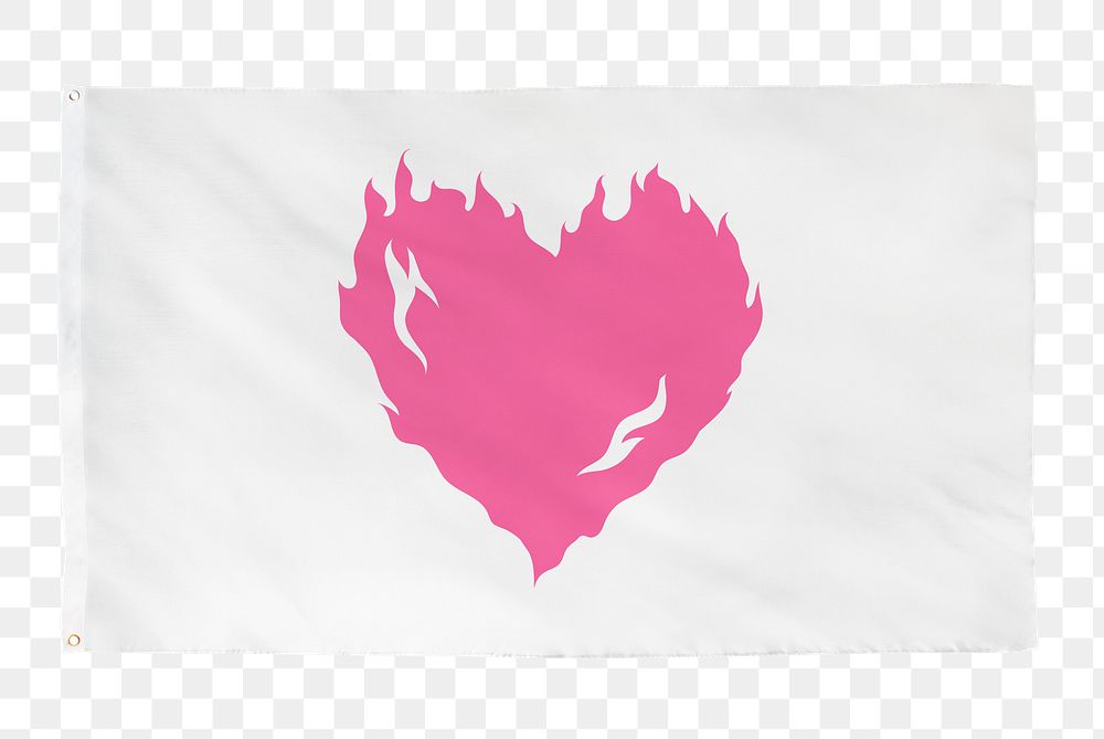 Burning pink heart png flag, Valentine concept, transparent background