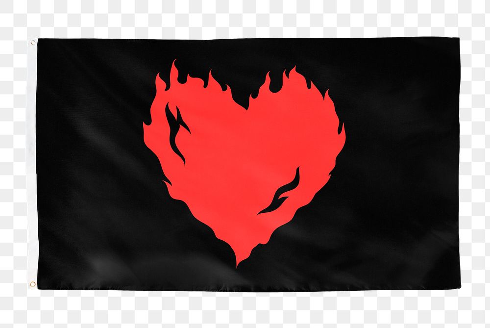 Burning red heart png sticker flag, Valentine concept, transparent background