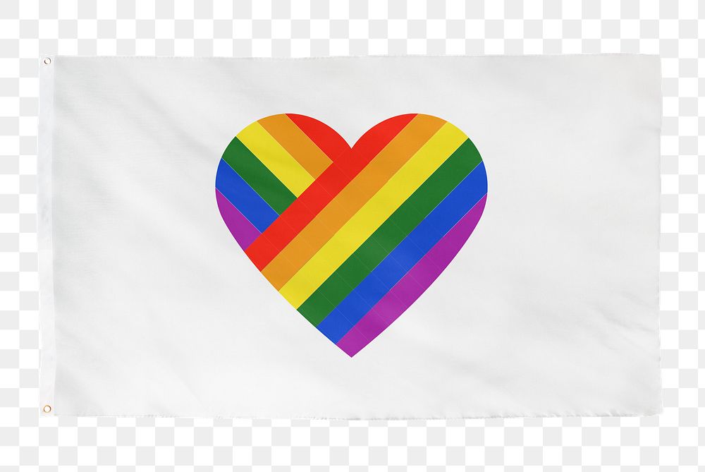 Rainbow heart png sticker, white flag transparent background