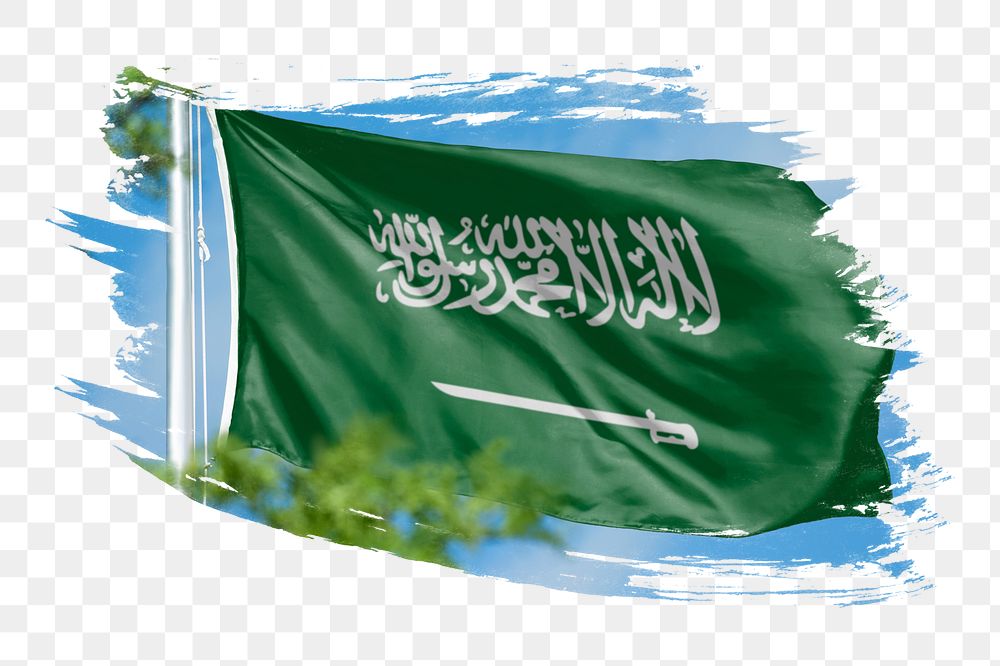Saudi Arabia flag png sticker, brush stroke design, transparent background