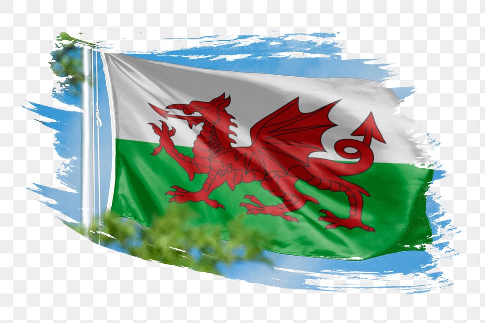 Wales flag png sticker, brush stroke design, transparent background