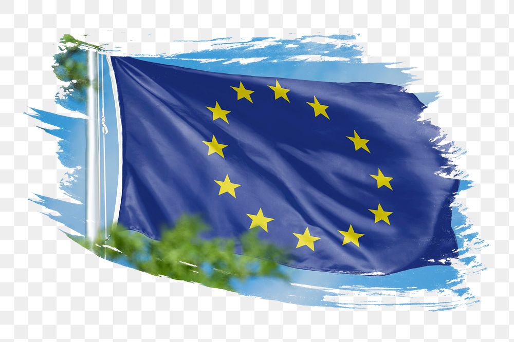 European Union flag png sticker, brush stroke design, transparent background