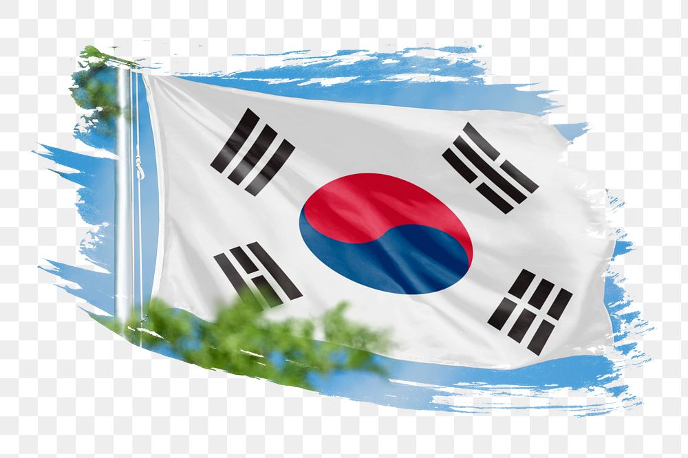 Korea flag png sticker, brush stroke design, transparent background