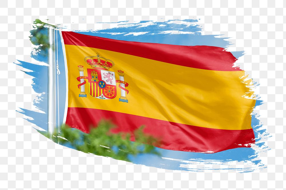Spain flag png sticker, brush stroke design, transparent background