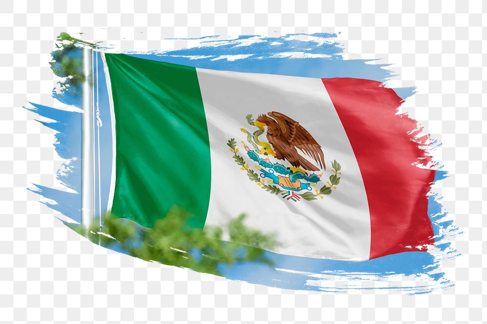 Mexico flag png sticker, brush stroke design, transparent background