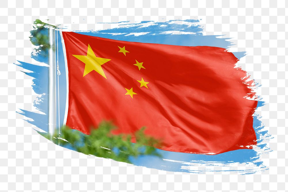 China flag png sticker, brush stroke design, transparent background