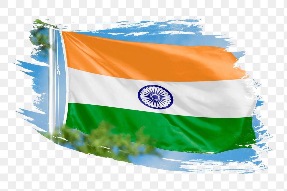 India flag png sticker, brush stroke design, transparent background