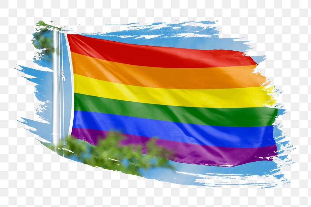 Rainbow flag png sticker, brush stroke design, transparent background