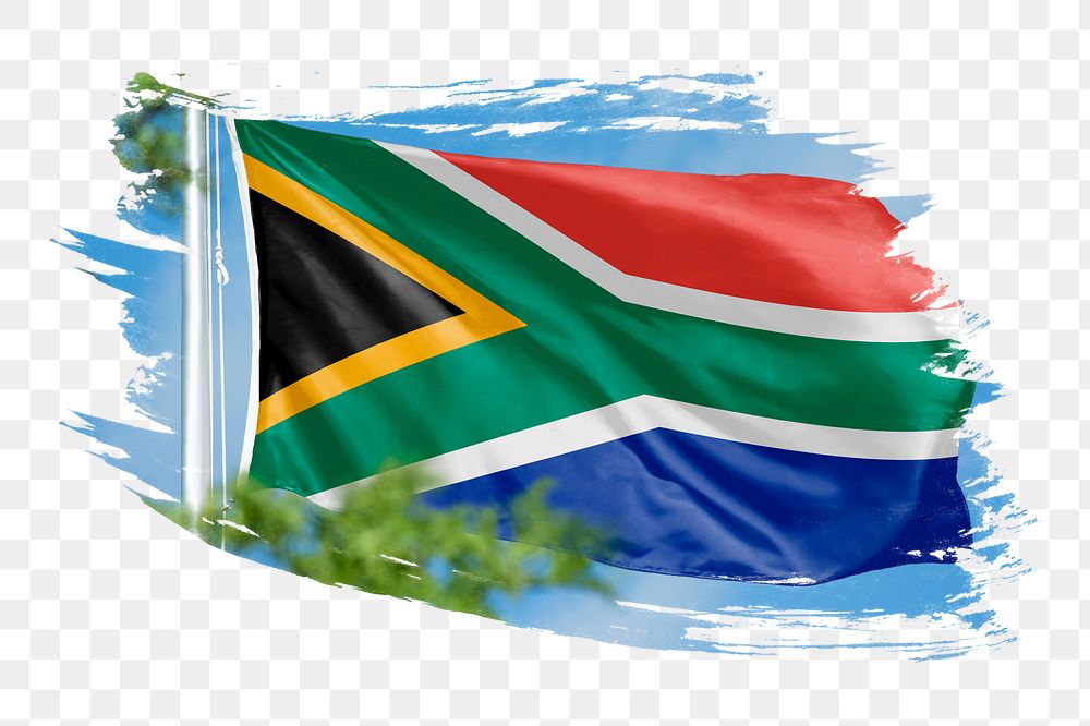 South Africa flag png sticker, brush stroke design, transparent background