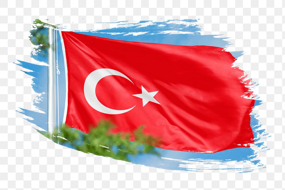 Turkey flag png sticker, brush stroke design, transparent background