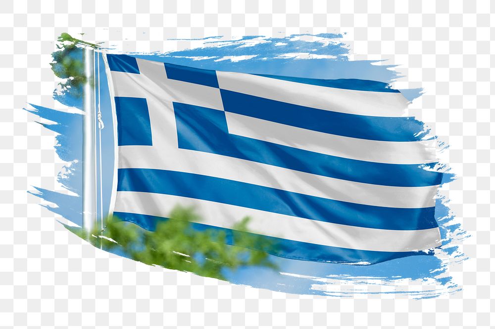 Greece flag png sticker, brush stroke design, transparent background