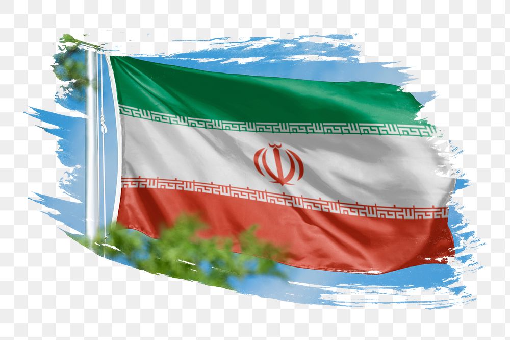 Iran flag png sticker, brush stroke design, transparent background