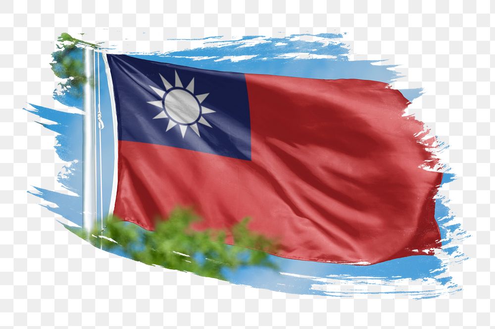 Taiwanese flag png sticker, brush stroke design, transparent background