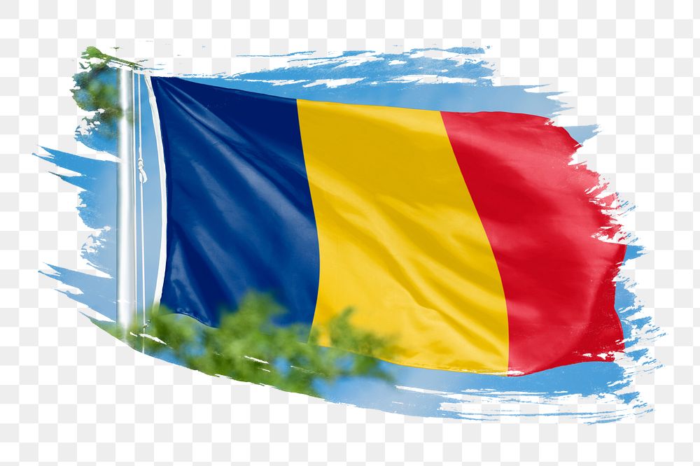 Romania flag png sticker, brush stroke design, transparent background